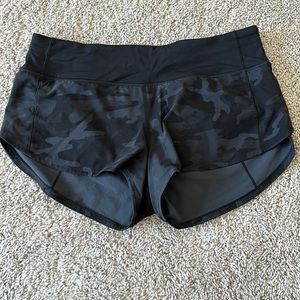 Lululemon Black Camo Speed Up Shorts, 2.5 length